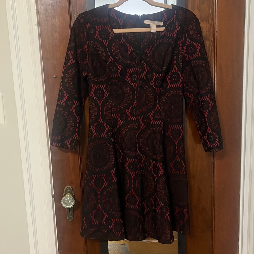 EUC Black and Red Lace Appliqué Dress Size M